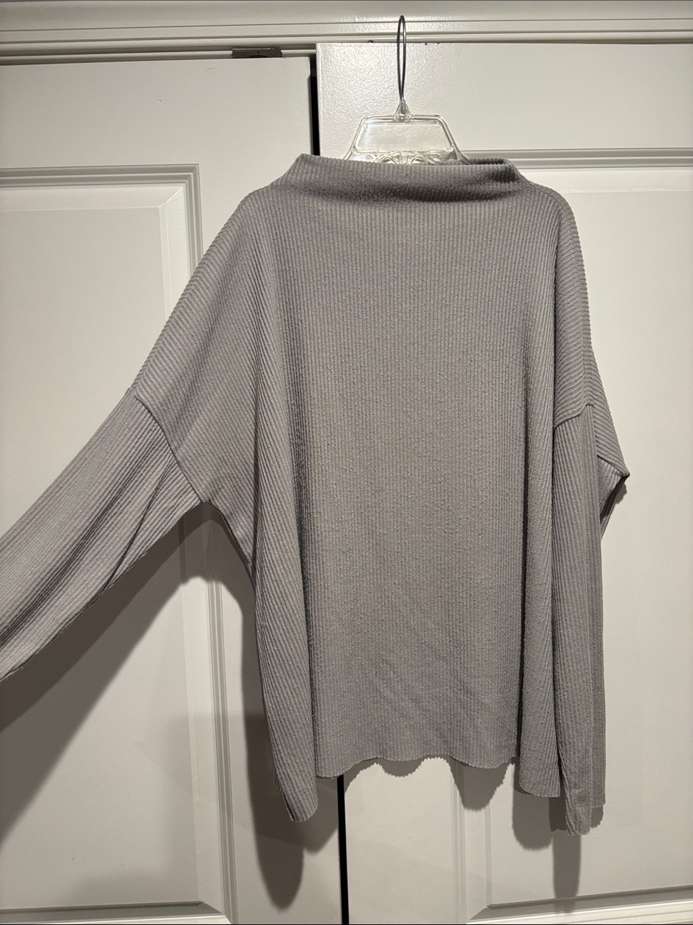 Lucky Brand Light Gray Ribbed Cowl-Neck Sweater